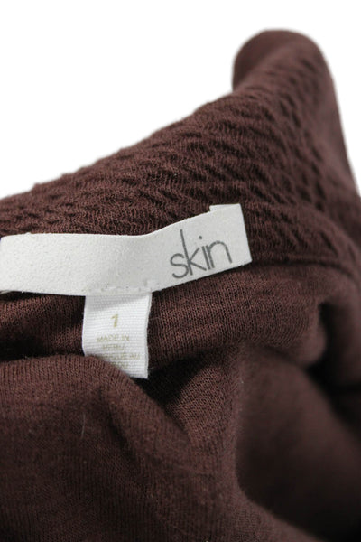 Skin Womens Button Down Shirt Pant Set Brown Cotton Blend Size 1