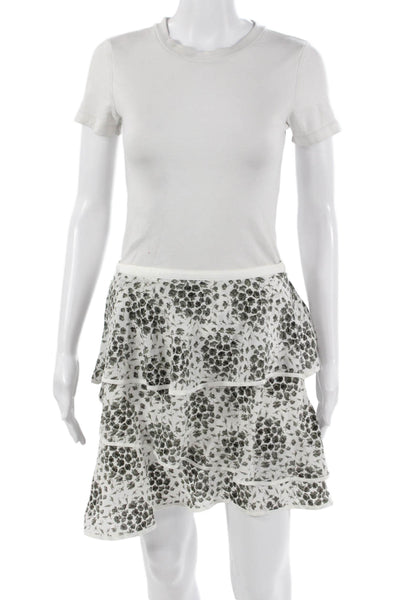 Club Monaco Women A-Line Flare Skirt Knee Length Silk Floral White Size 8