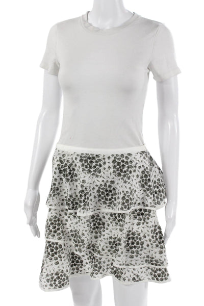 Club Monaco Women A-Line Flare Skirt Knee Length Silk Floral White Size 8