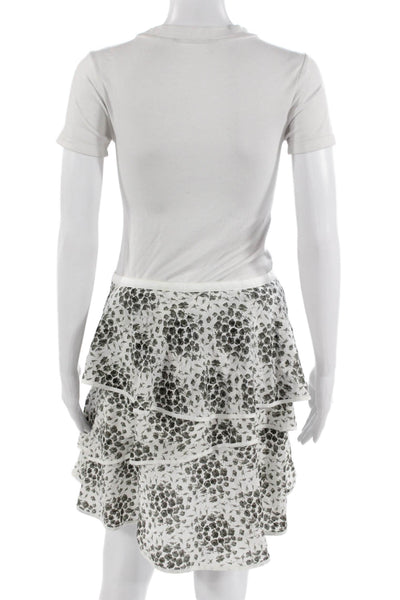 Club Monaco Women A-Line Flare Skirt Knee Length Silk Floral White Size 8