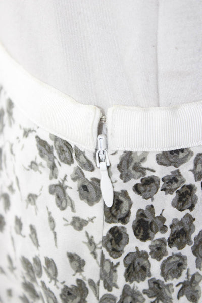 Club Monaco Women A-Line Flare Skirt Knee Length Silk Floral White Size 8