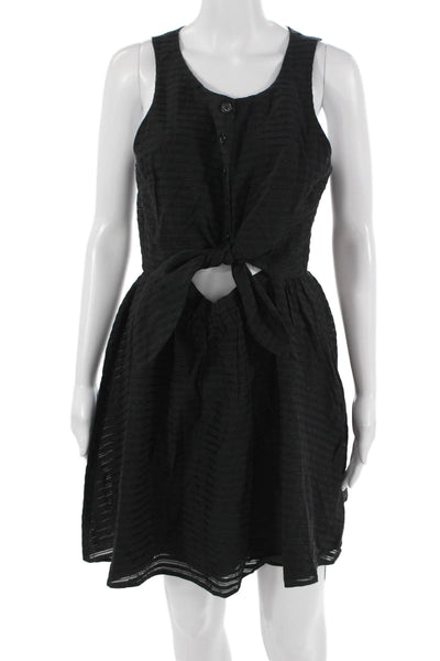 Topshop Womens Fit & Flare Tank Dress Black Striped Sleeveless Button Size 8