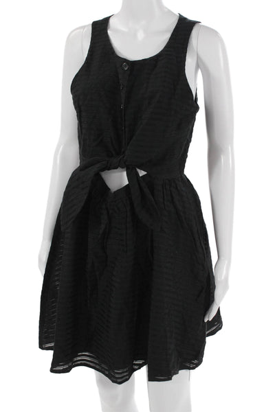 Topshop Womens Fit & Flare Tank Dress Black Striped Sleeveless Button Size 8