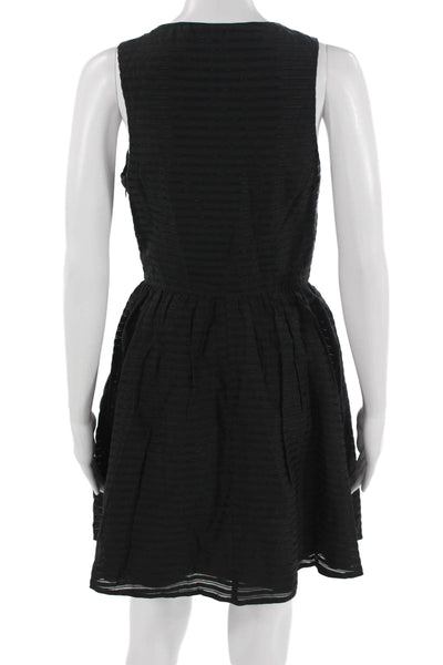 Topshop Womens Fit & Flare Tank Dress Black Striped Sleeveless Button Size 8