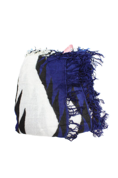 Theodora & Callum Womens Abstract Print Fringe Shawl Wrap Scarf Blue