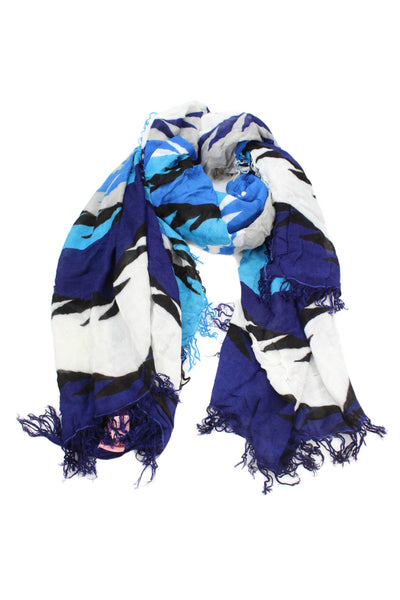 Theodora & Callum Womens Abstract Print Fringe Shawl Wrap Scarf Blue