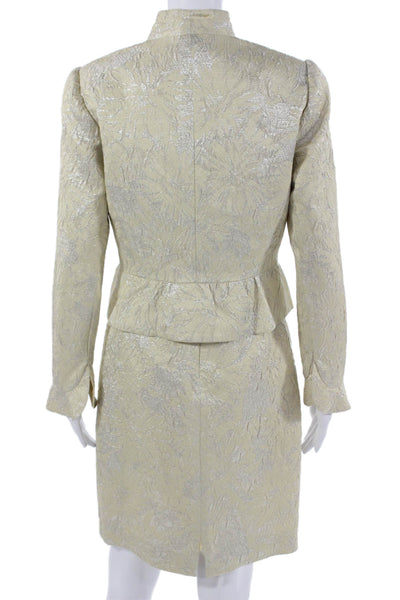 Carmen Marc Valvo Women Beige Floral Mock Neck Long Sleeve 2 Piece Size 4