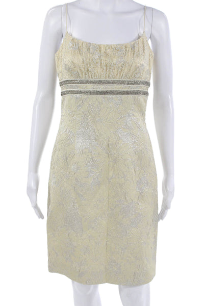 Carmen Marc Valvo Women Beige Floral Mock Neck Long Sleeve 2 Piece Size 4