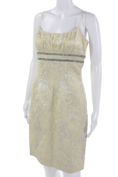 Carmen Marc Valvo Women Beige Floral Mock Neck Long Sleeve 2 Piece Size 4