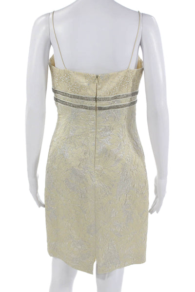 Carmen Marc Valvo Women Beige Floral Mock Neck Long Sleeve 2 Piece Size 4