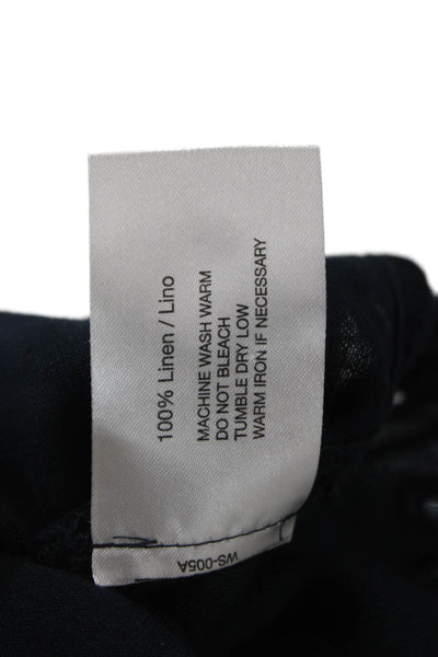 Oscar de la Renta Women Tunic Button-Up Collared Linen 3/4 Sleeve Black Size M