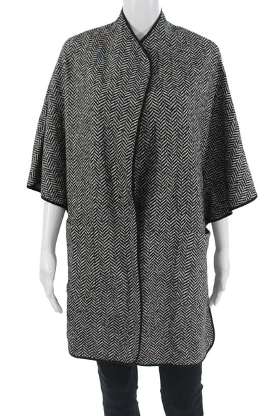 Elliott Lauren Women Herringbone Mock Neck Cape Black 3/4 Sleeve Size S
