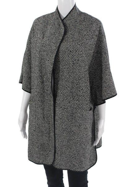 Elliott Lauren Women Herringbone Mock Neck Cape Black 3/4 Sleeve Size S