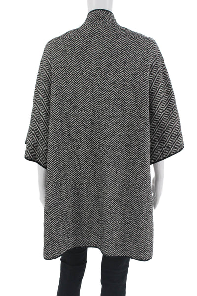 Elliott Lauren Women Herringbone Mock Neck Cape Black 3/4 Sleeve Size S