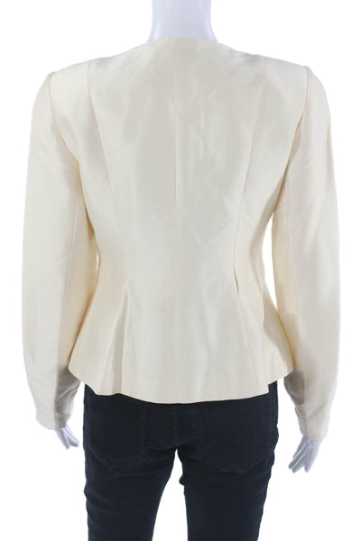 Kay Unger Women Designer Silk Beige Blazer Long Sleeve Button Round Neck Size 2
