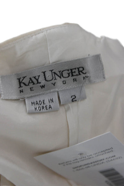 Kay Unger Women Designer Silk Beige Blazer Long Sleeve Button Round Neck Size 2