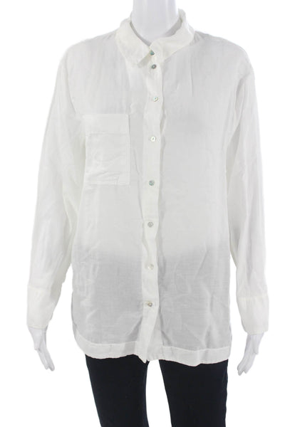 Ba&Sh Women Collared Cotton Button-Up Long Sleeve White Top Size S