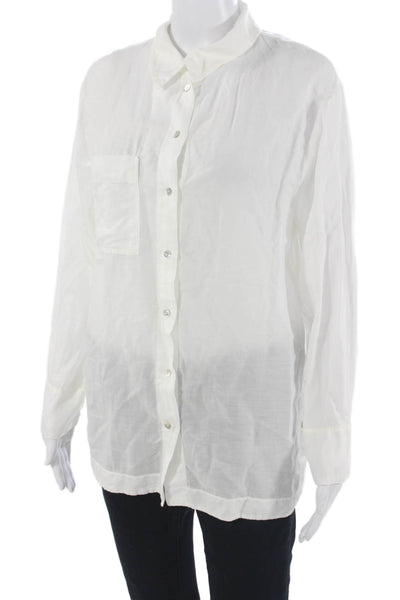 Ba&Sh Women Collared Cotton Button-Up Long Sleeve White Top Size S