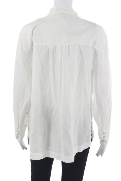 Ba&Sh Women Collared Cotton Button-Up Long Sleeve White Top Size S