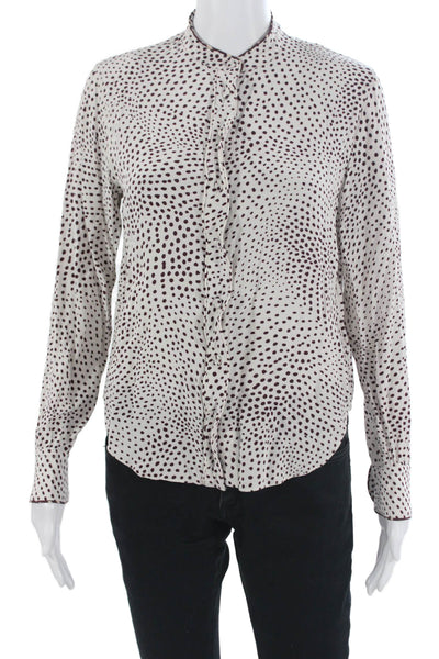 Rag & Bone Womens White Polka Dot Mock Neck Button Up Blouse Long Sleeve Size S