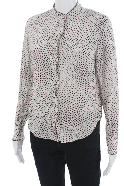 Rag & Bone Womens White Polka Dot Mock Neck Button Up Blouse Long Sleeve Size S