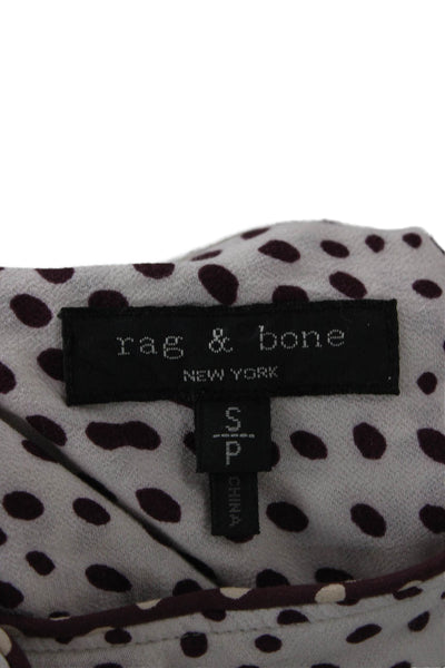 Rag & Bone Womens White Polka Dot Mock Neck Button Up Blouse Long Sleeve Size S