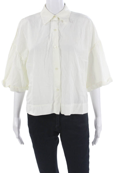 Theory Womens Basic White Button-Up Collared 3/4 Sleeve Blouse Size 0P