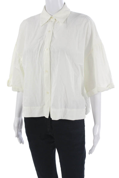 Theory Womens Basic White Button-Up Collared 3/4 Sleeve Blouse Size 0P