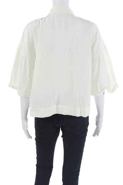 Theory Womens Basic White Button-Up Collared 3/4 Sleeve Blouse Size 0P