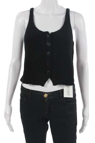7 For All Mankind Womens Cropped Button Up Tank Sweater Black Size S