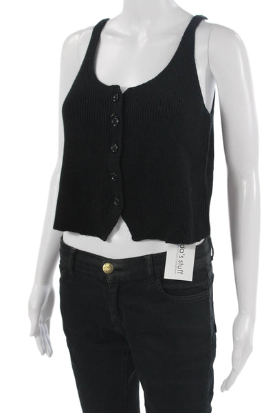7 For All Mankind Womens Cropped Button Up Tank Sweater Black Size S
