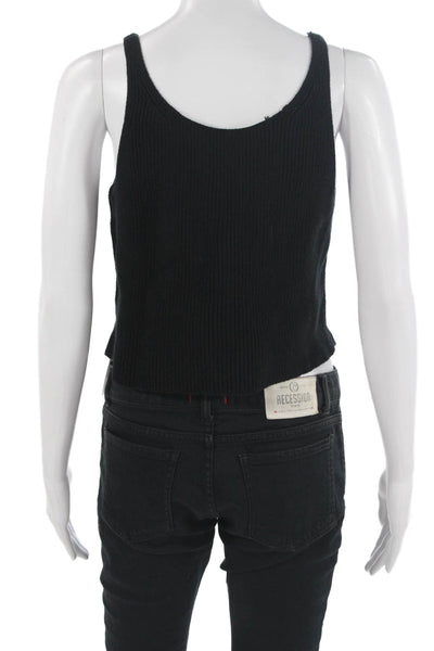 7 For All Mankind Womens Cropped Button Up Tank Sweater Black Size S