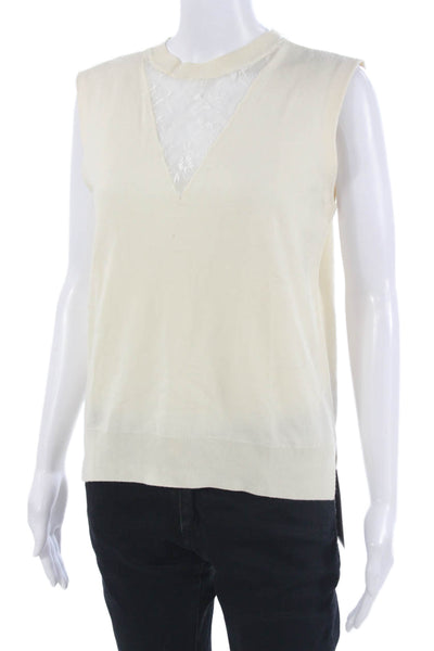 Adam Lippes Womens Beige Merino Wool V-Neck Sleeveless Tank Designer Size M