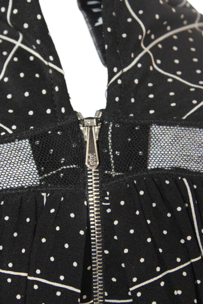 Sandro Womens Black V-Neck Blouse Checked Polka Dot 3/4 Sleeve Button Size 3