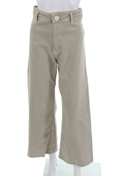 Zara Womens Cropped High Rise Beige Pants Cotton Blend Size 4