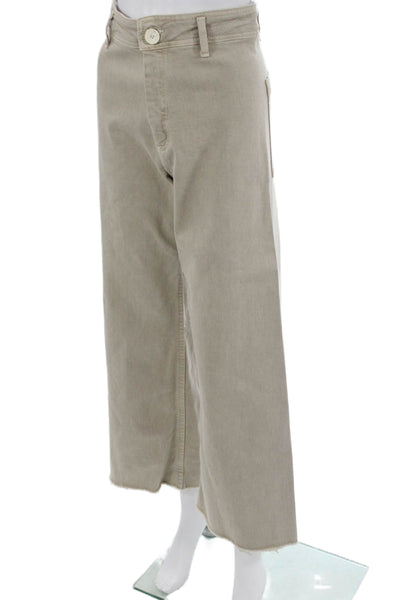 Zara Womens Cropped High Rise Beige Pants Cotton Blend Size 4