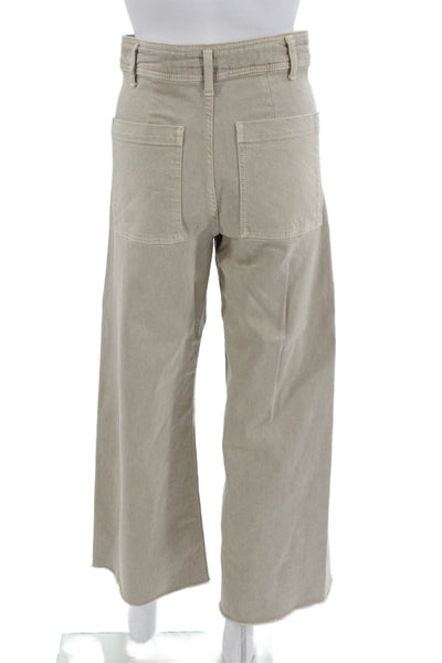 Zara Womens Cropped High Rise Beige Pants Cotton Blend Size 4