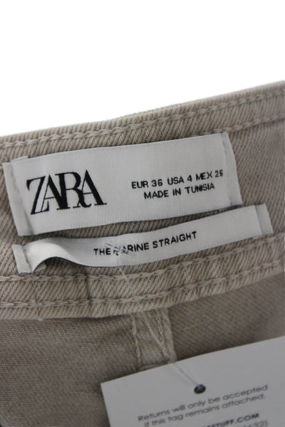 Zara Womens Cropped High Rise Beige Pants Cotton Blend Size 4