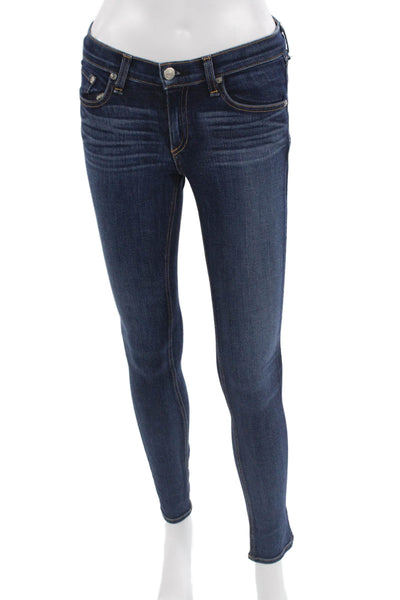 Rag & Bone Women Skinny Ankle Jeans Dark Blue Low Rise Button Size 26