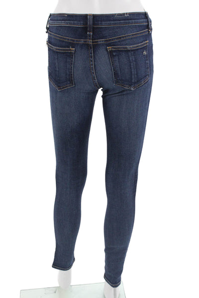 Rag & Bone Women Skinny Ankle Jeans Dark Blue Low Rise Button Size 26