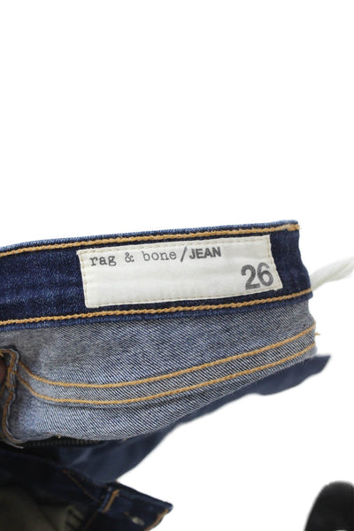 Rag & Bone Women Skinny Ankle Jeans Dark Blue Low Rise Button Size 26