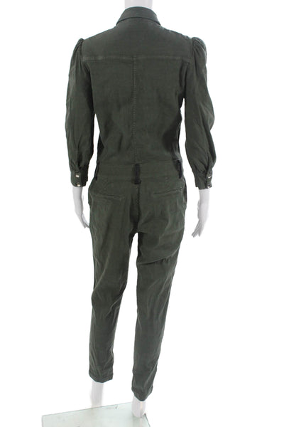 The Kooples Women Green Collared 3/4 Sleeve Jumpsuit Size 1