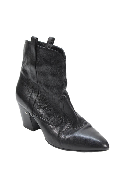 Laurence Dacade Womens Leather Pointed Toe Cowboy Ankle Boots Black Size 40 10