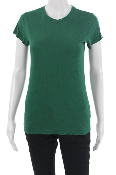 Vince Women Basic T-Shirt Green Crew Neck Nylon Short Sleeve Size S