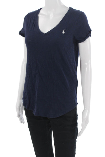 Polo Ralph Lauren Women Dark Blue V-Neck Short Sleeve Cotton T-Shirt Size S