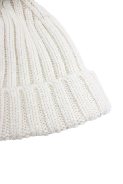 J Crew Women's Pom Pom Ribbed Knit Beanie Hat Beige One Size