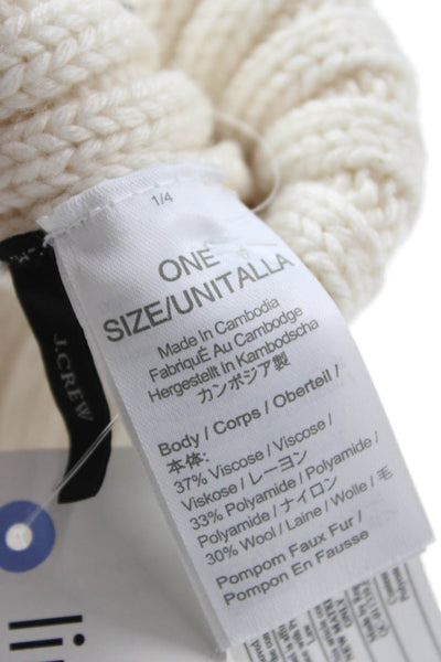 J Crew Women's Pom Pom Ribbed Knit Beanie Hat Beige One Size