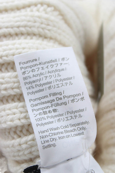 J Crew Women's Pom Pom Ribbed Knit Beanie Hat Beige One Size