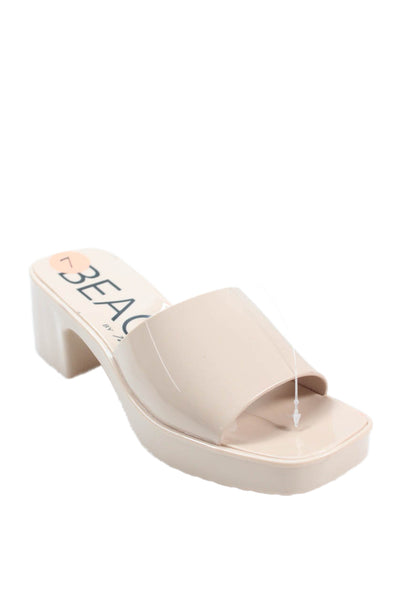 Beach by Matisse Womens Open Square Toe Block Heels Platform Mules Beige Size 7