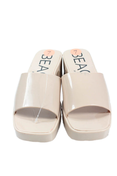 Beach by Matisse Womens Open Square Toe Block Heels Platform Mules Beige Size 7
